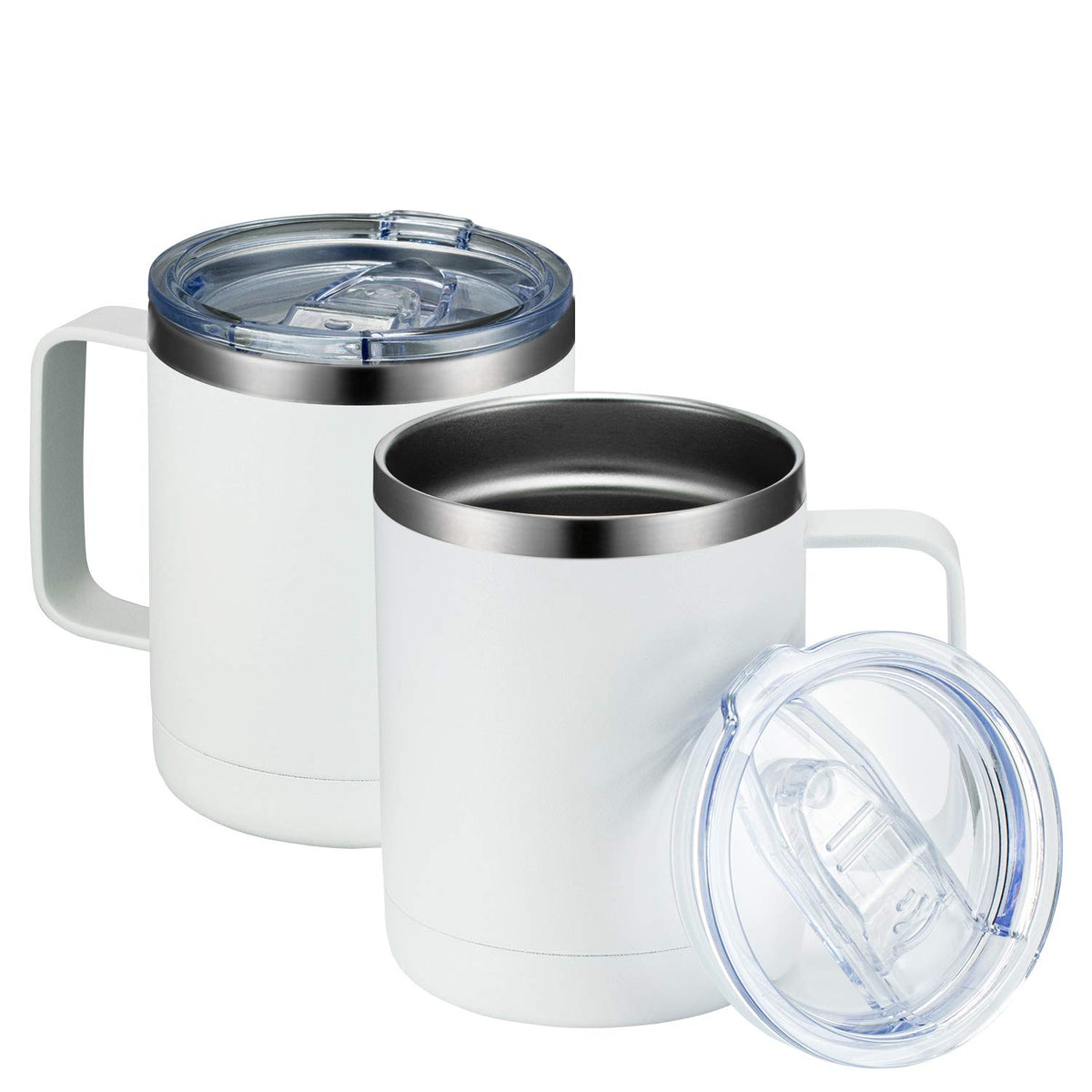 MEWAY 12oz Coffee Mug With Handle and Sliding Lid,Stainless Steel Travel Tumbler Cup with Handle,Double Wall Vacuum Insulated Camping Cup for Hot & Cold Drinks Tea (Lilac,Set of 1)