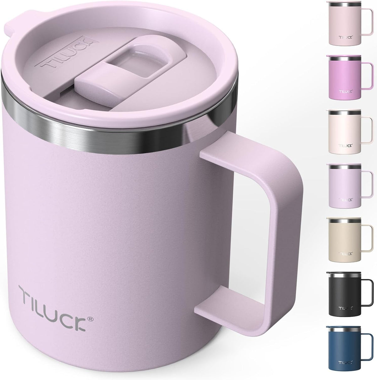 TILUCK 12 oz Insulated Coffee Mug with Lid and Handle