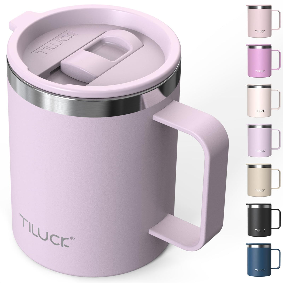 TILUCK 12 oz Insulated Coffee Mug with Lid and Handle