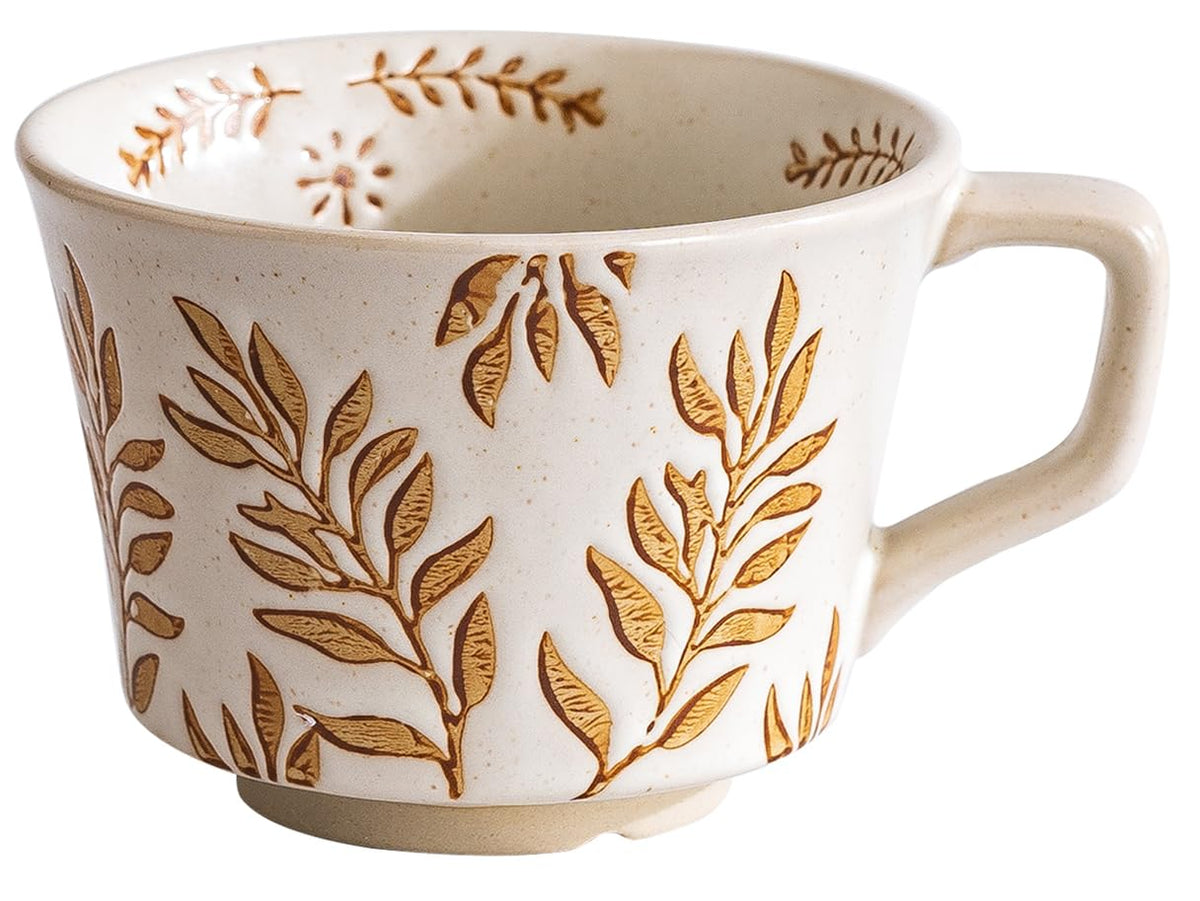 Ceramic Mug, 11oz - Vintage Cups Mug for Coffee Milk Latte Cappuccino Tea, Porcelain Cups Dishwasher Microwave Freezer Safe Stoneware (Brown Leaf Mug 1 pc)