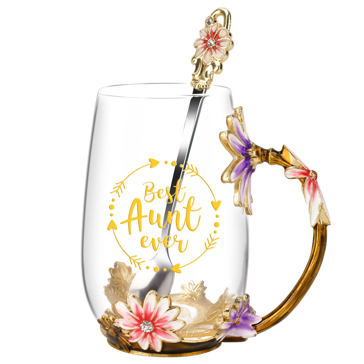 Tea Cup Glass Coffee Enamels Mug Gifts for Mom Women Christmas Birthday