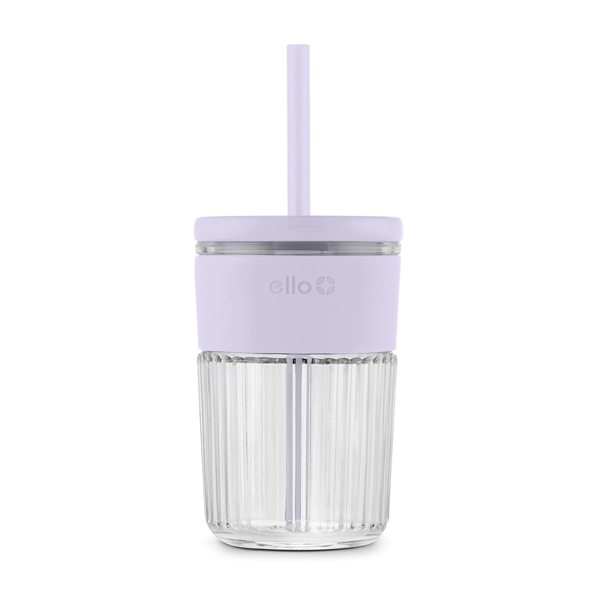 Ello Ava 18oz Glass Tumbler with Straw and Lid for Iced Coffee, Blueberry