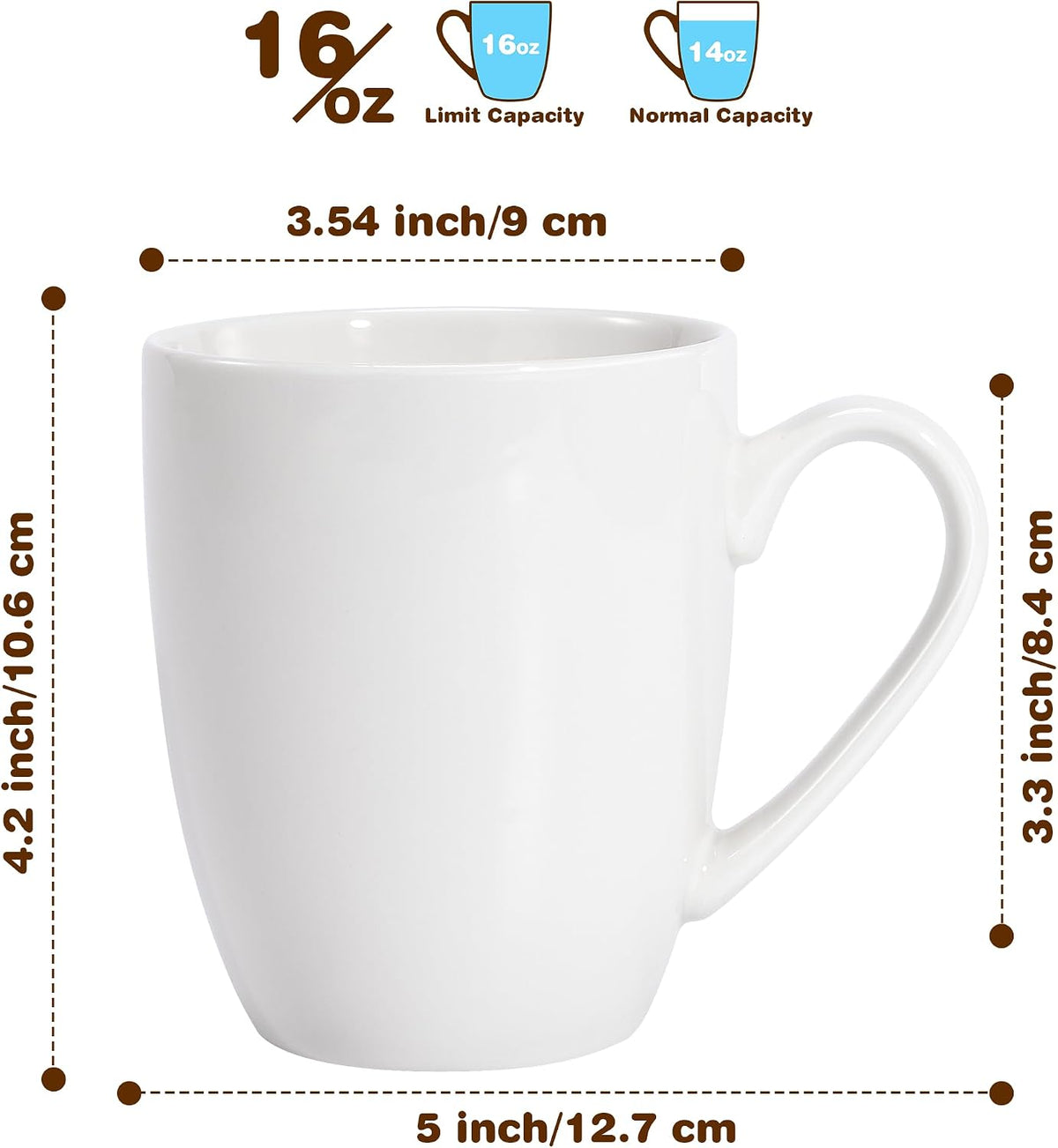 Large Ceramic Coffee Mug 16oz(475ml) Tea Cups Idea Gifts 1 Pack White