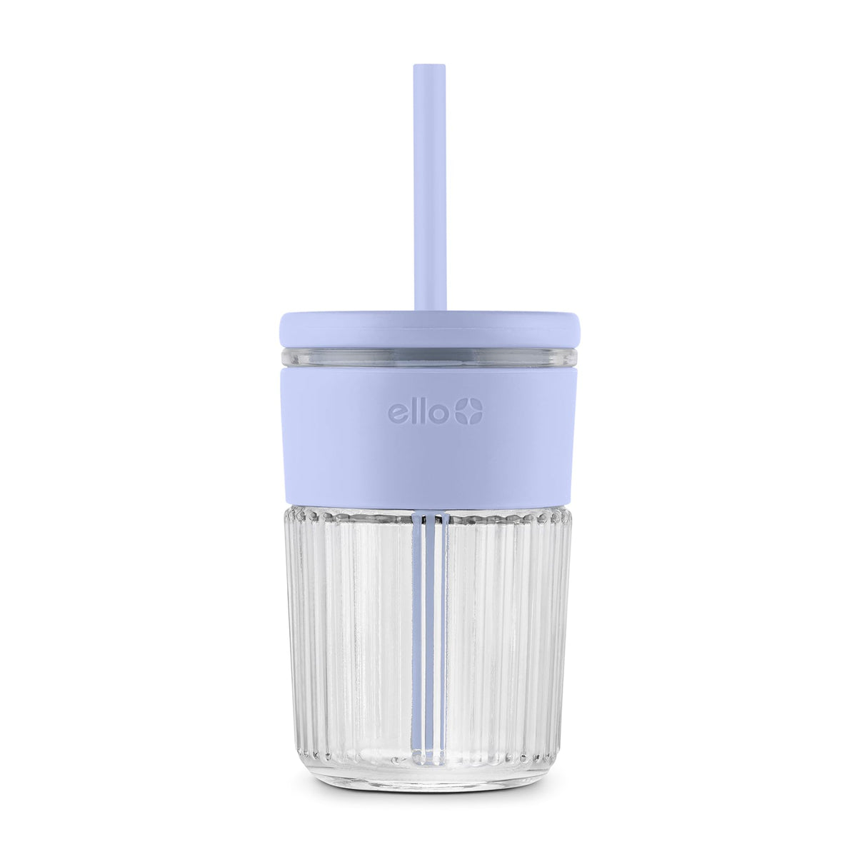 Ello Ava 18oz Glass Tumbler with Straw and Lid for Iced Coffee, Blueberry