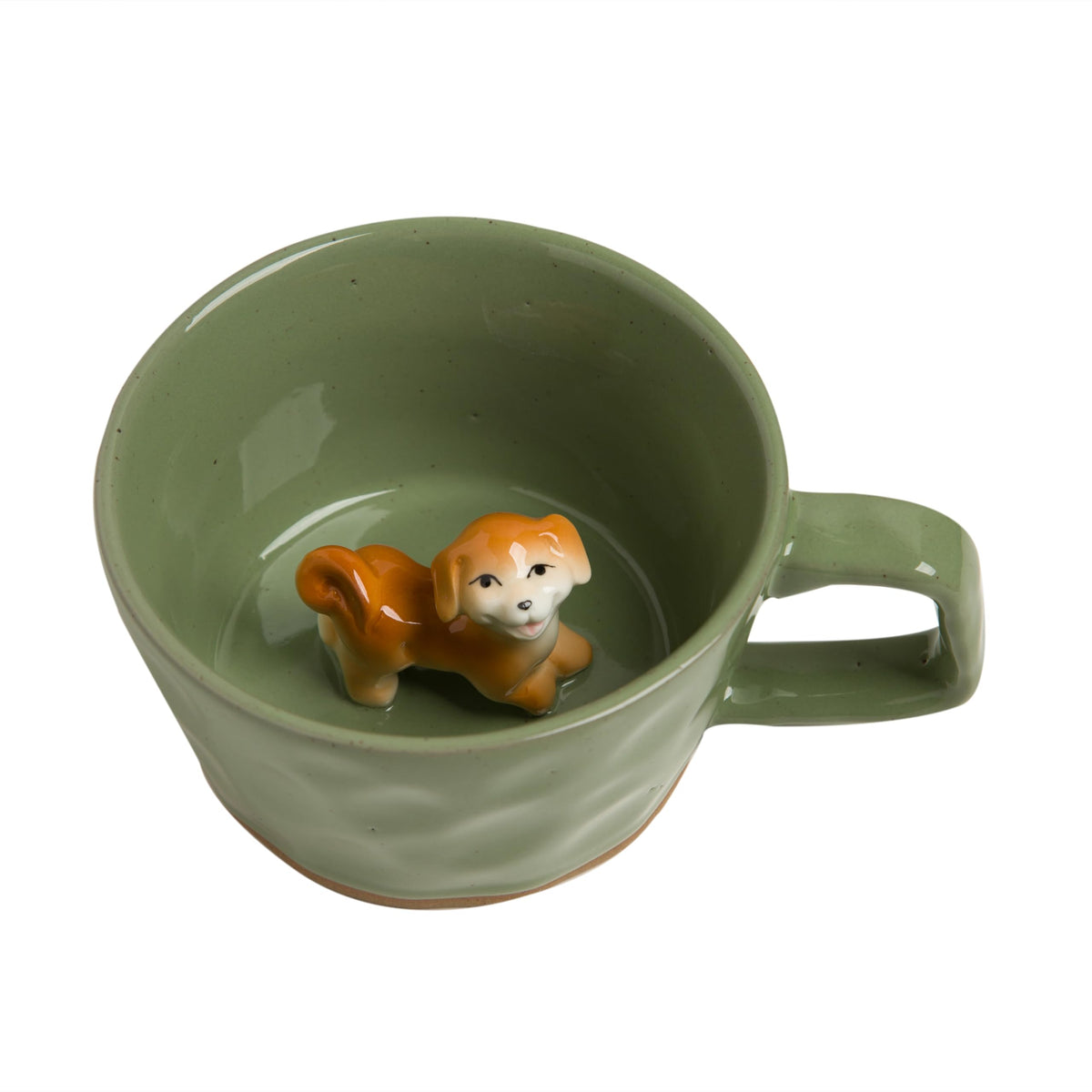 DIHOclub Farmhouse Ceramic Coffee Mug with Squirrel Figurine – Rustic Stoneware Cup, Matte Finish, Ideal for Breakfast & Home Decor (Green Squirrel)
