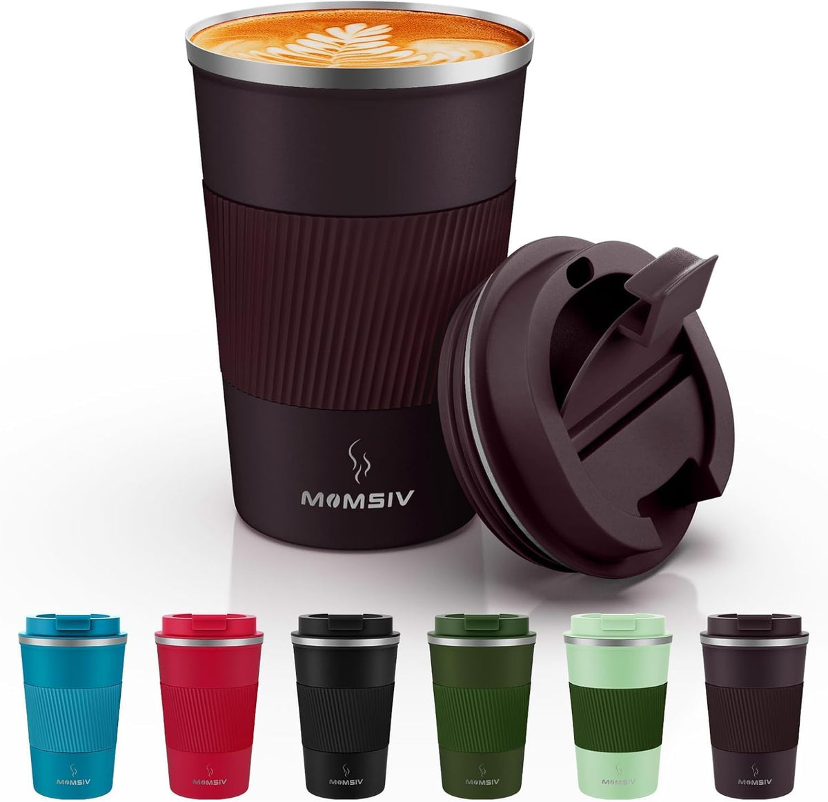 MOMSIV 12oz Travel Coffee Mug, Insulated Coffee Cup with Leakproof Lid