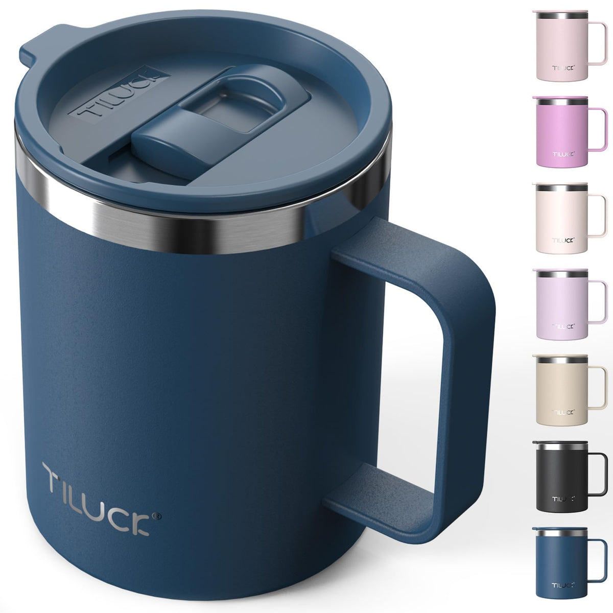 TILUCK 12 oz Insulated Coffee Mug with Lid and Handle