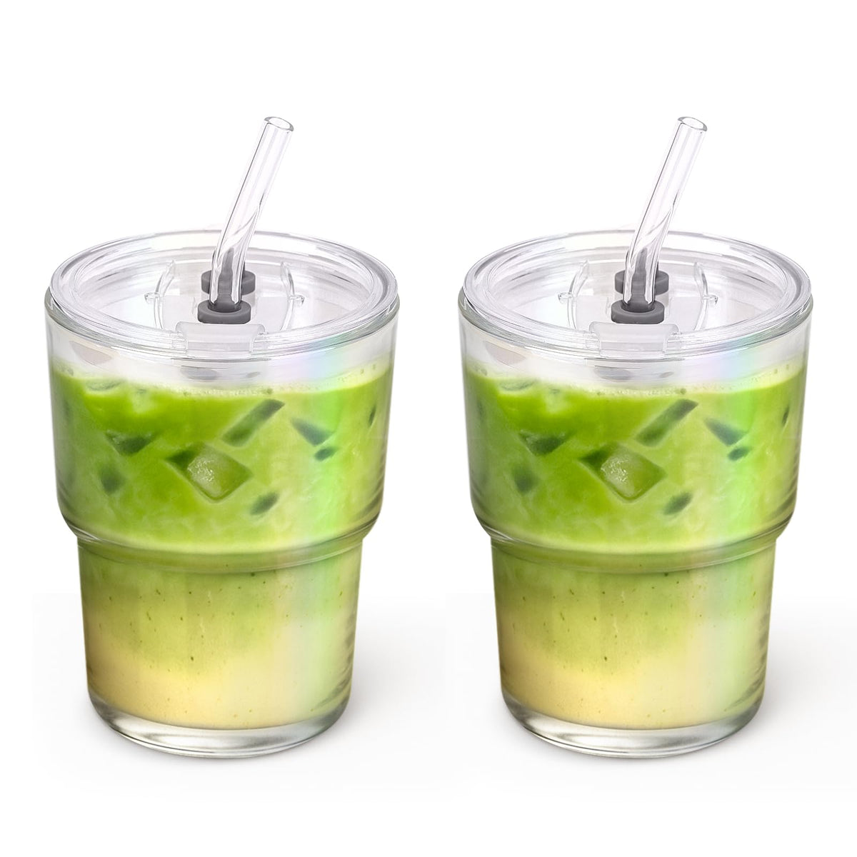 13 oz Glass Tumbler with Glass Straw and Lid