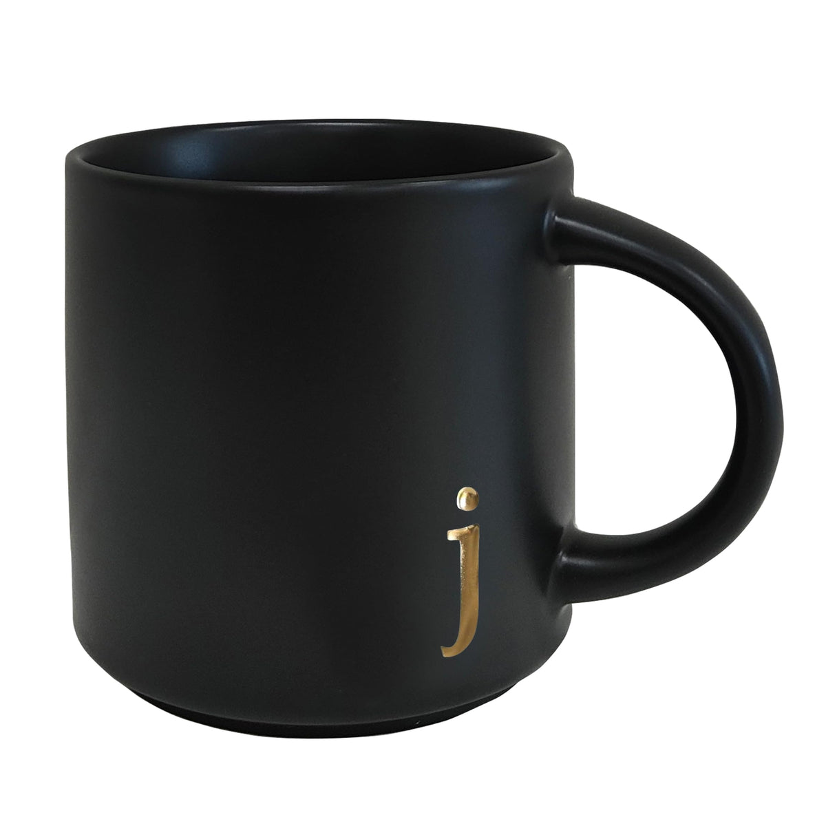 COLLECTIVE HOME Black Ceramic Coffee Mug, 15 oz Golden Monogram Tea Cup (k)