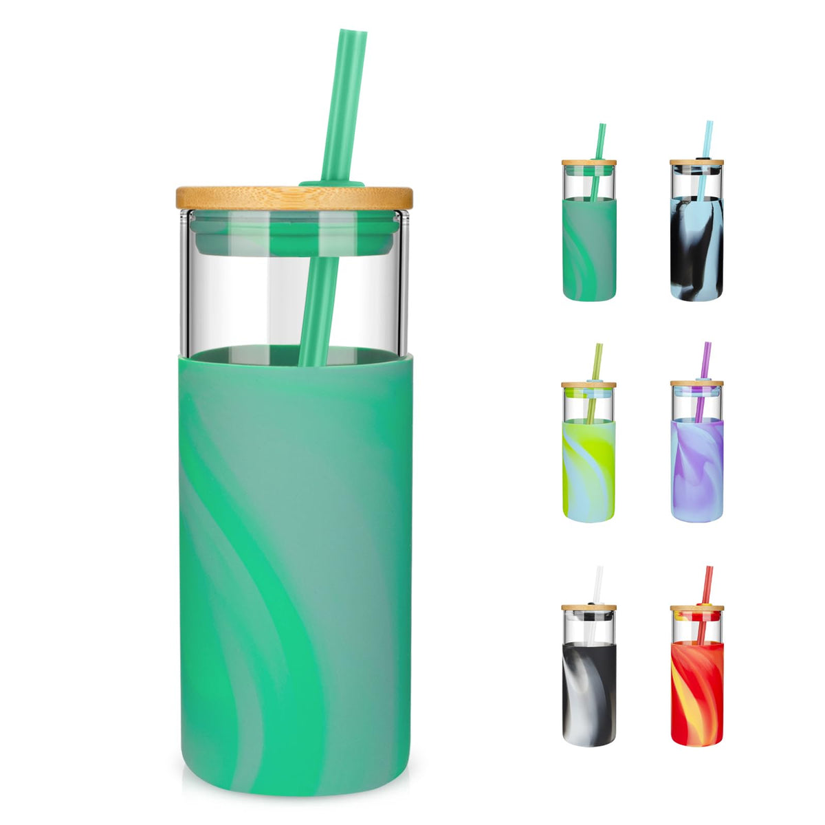 Tronco 20 oz Glass Tumbler with Lids and Straws, Reusable Iced Coffee Cups