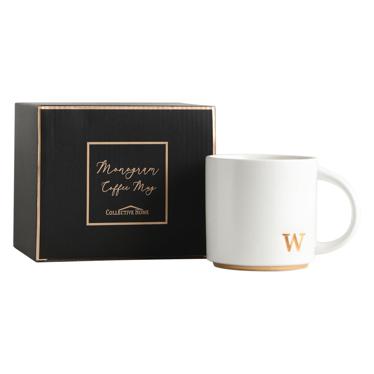 COLLECTIVE HOME Ceramic Coffee Mug, 15 oz Monogram Cup with Gift Box(a)