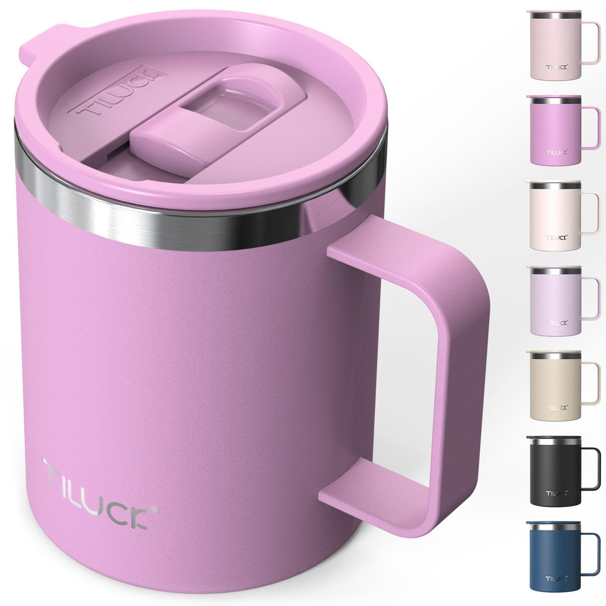 TILUCK 12 oz Insulated Coffee Mug with Lid and Handle