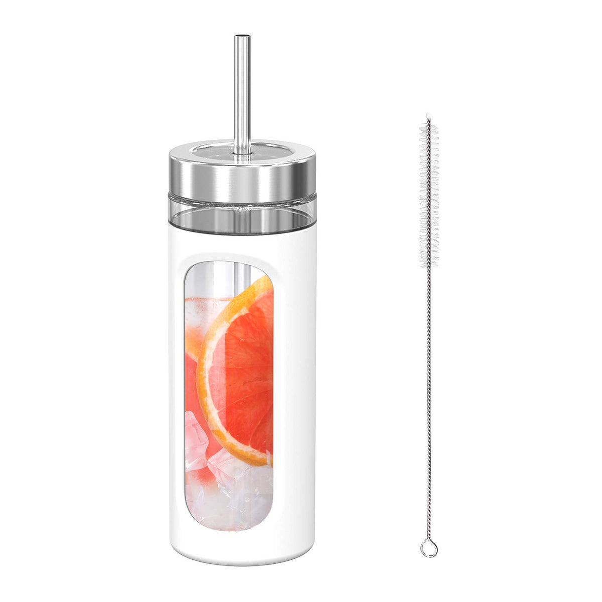 Kodrine 20oz Glass Water Tumbler with Straw and Lid, Bamboo Lids Water Bottle, Iced Coffee Cup Reusable, Wide Mouth Smoothie Cups with Protective Silicone Sleeve BPA FREE-Amber