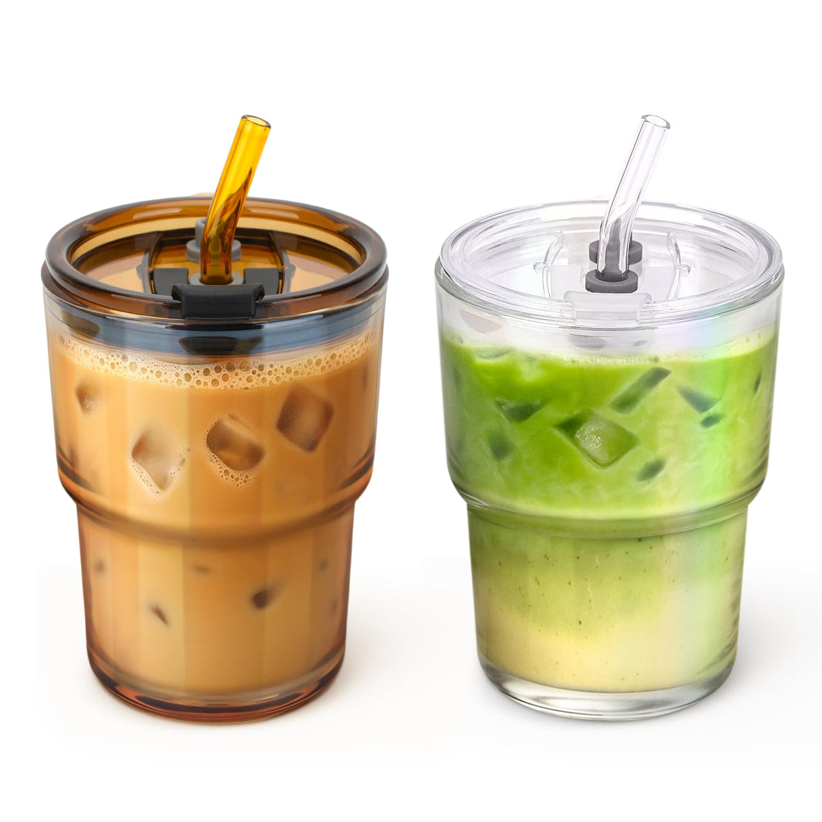 13 oz Glass Tumbler with Glass Straw and Lid