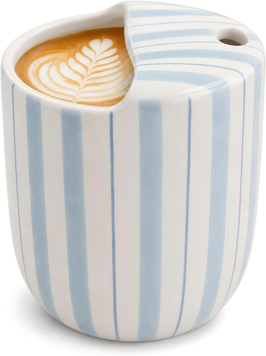 1 Pcs Ceramic Mug with Sip Hole 10 oz Light Blue Striped