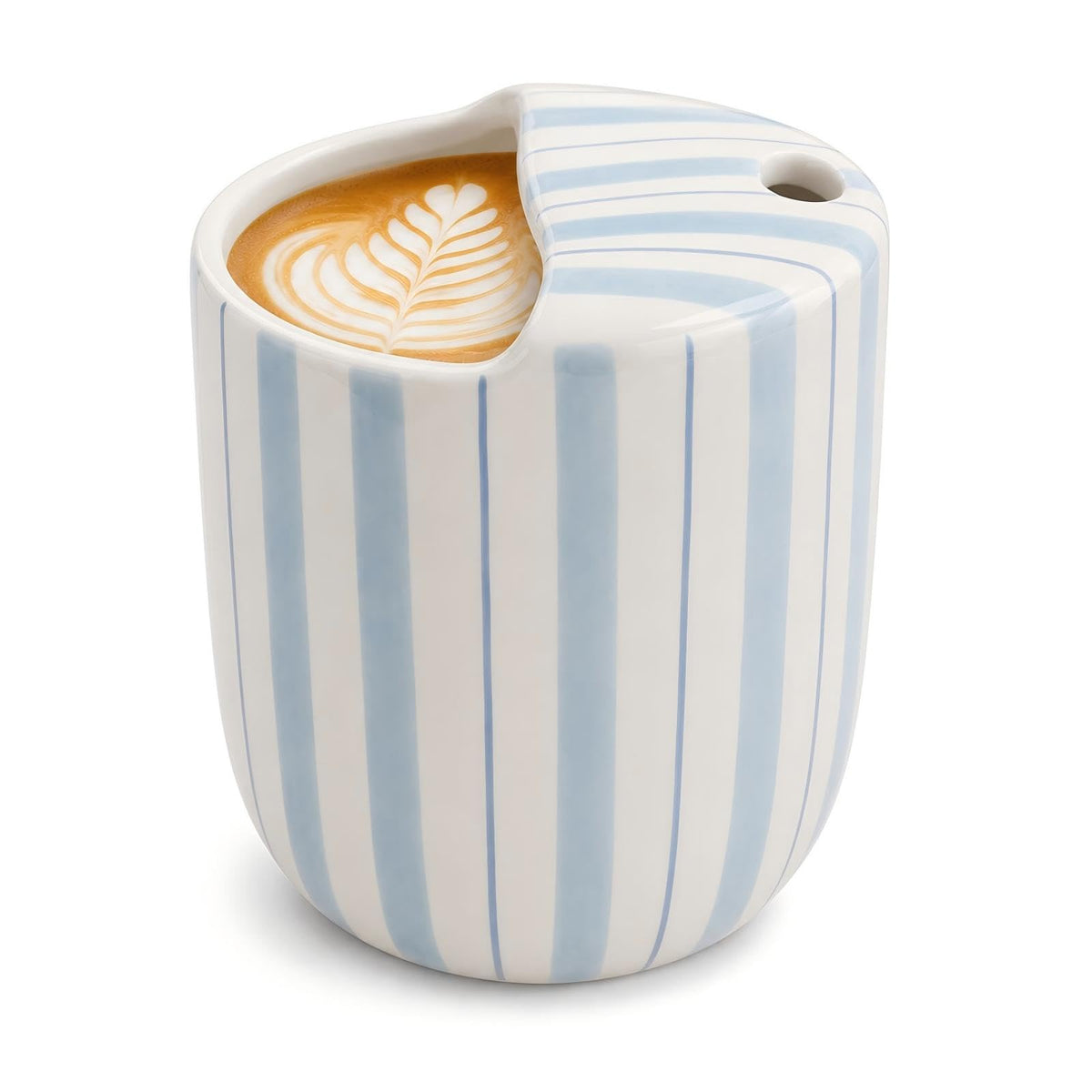 1 Pcs Ceramic Mug with Sip Hole 10 oz Light Blue Striped