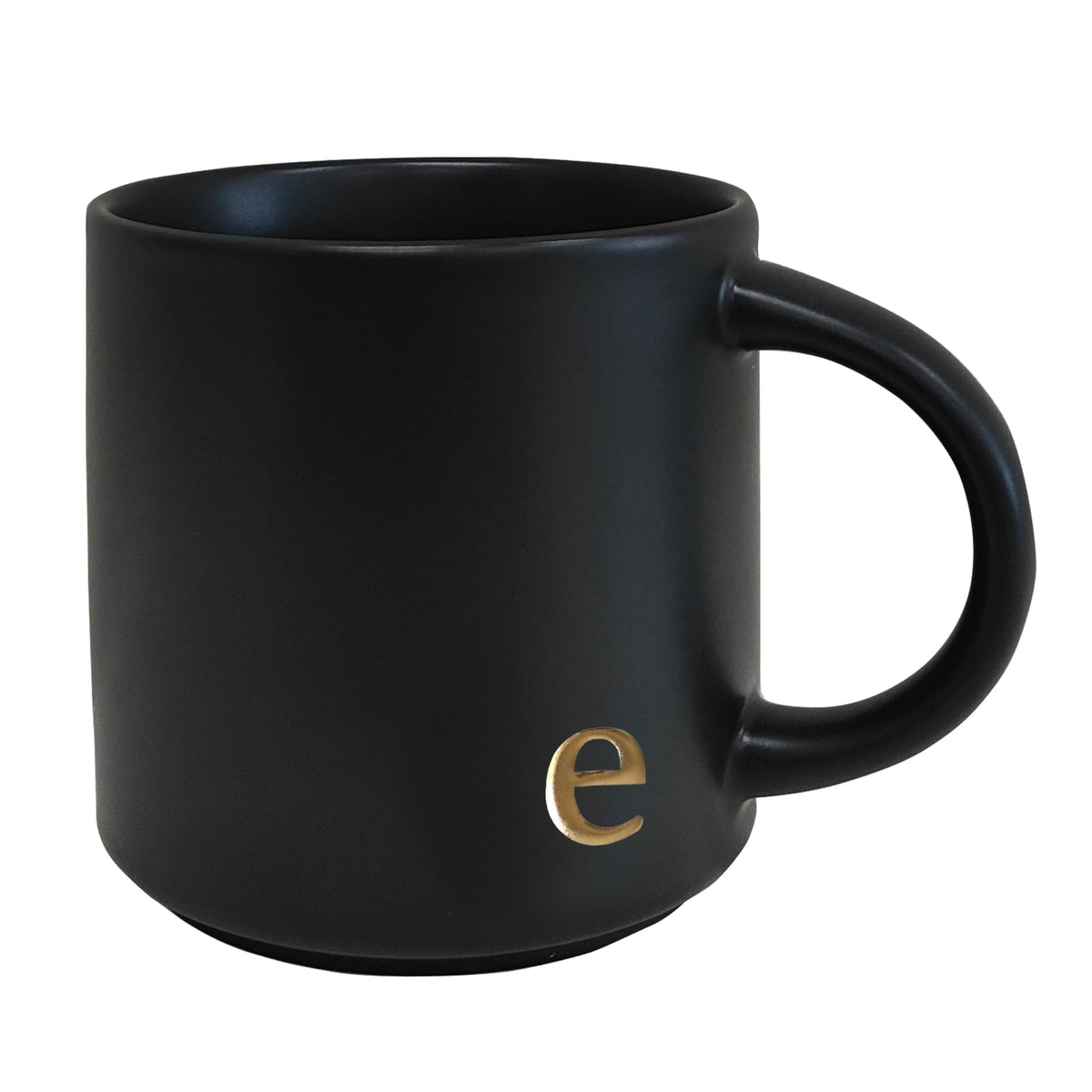 COLLECTIVE HOME Black Ceramic Coffee Mug, 15 oz Golden Monogram Tea Cup (k)