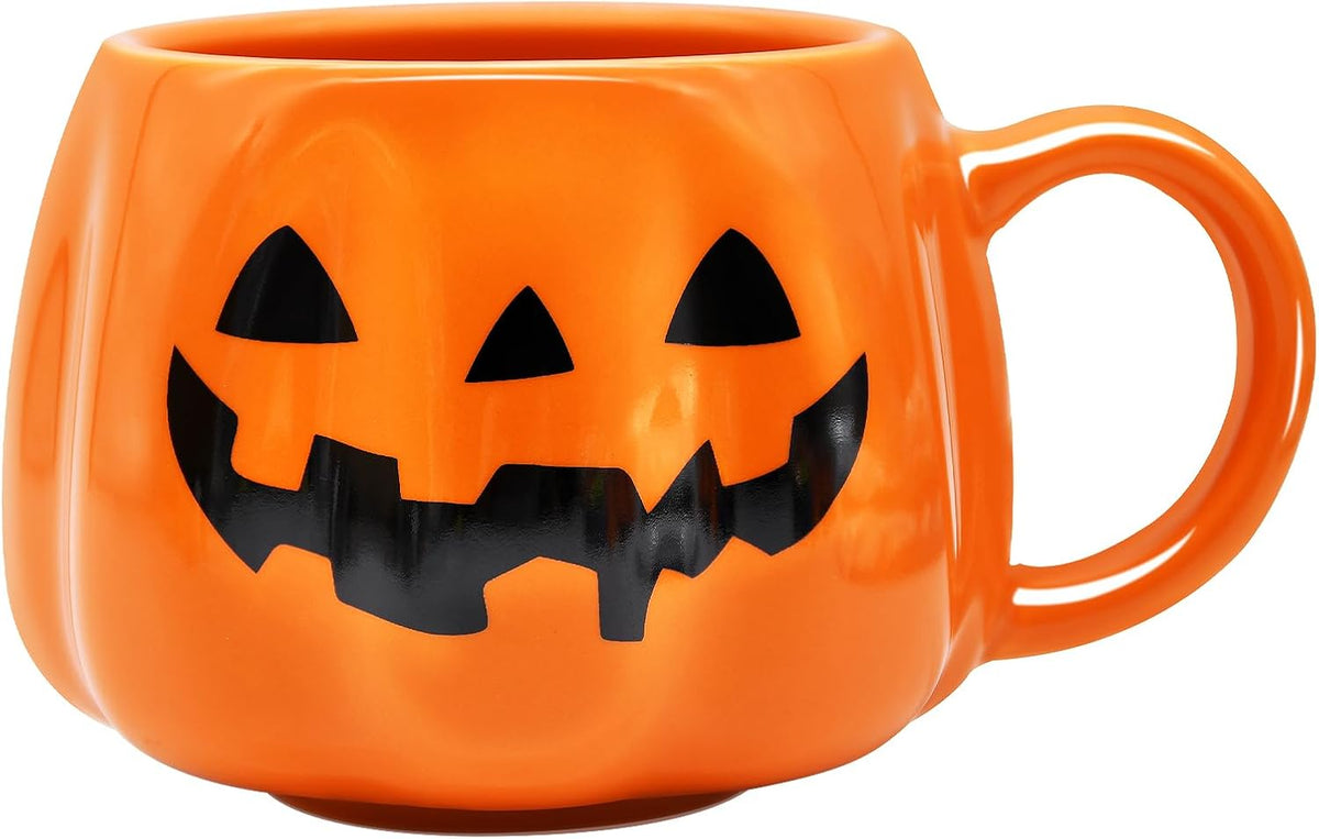 Halloween Pumpkin Mug, 13.5 OZ Orange Jack O Lantern Coffee Cup with Handle