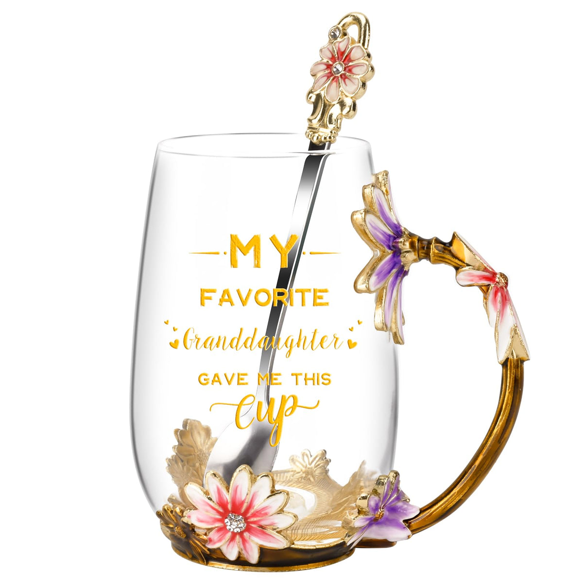 Tea Cup Glass Coffee Enamels Mug Gifts for Mom Women Christmas Birthday