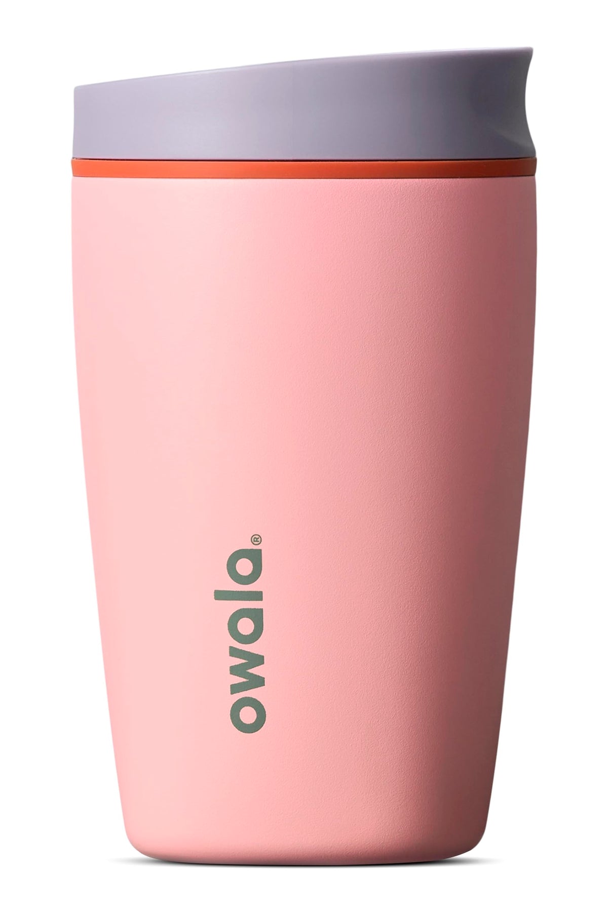Owala SmoothSip Slider Insulated Stainless Steel Coffee Tumbler, Reusable Iced Coffee Cup, Hot Coffee Travel Mug, BPA Free 12 oz, Pink/Tan (Daybreak)