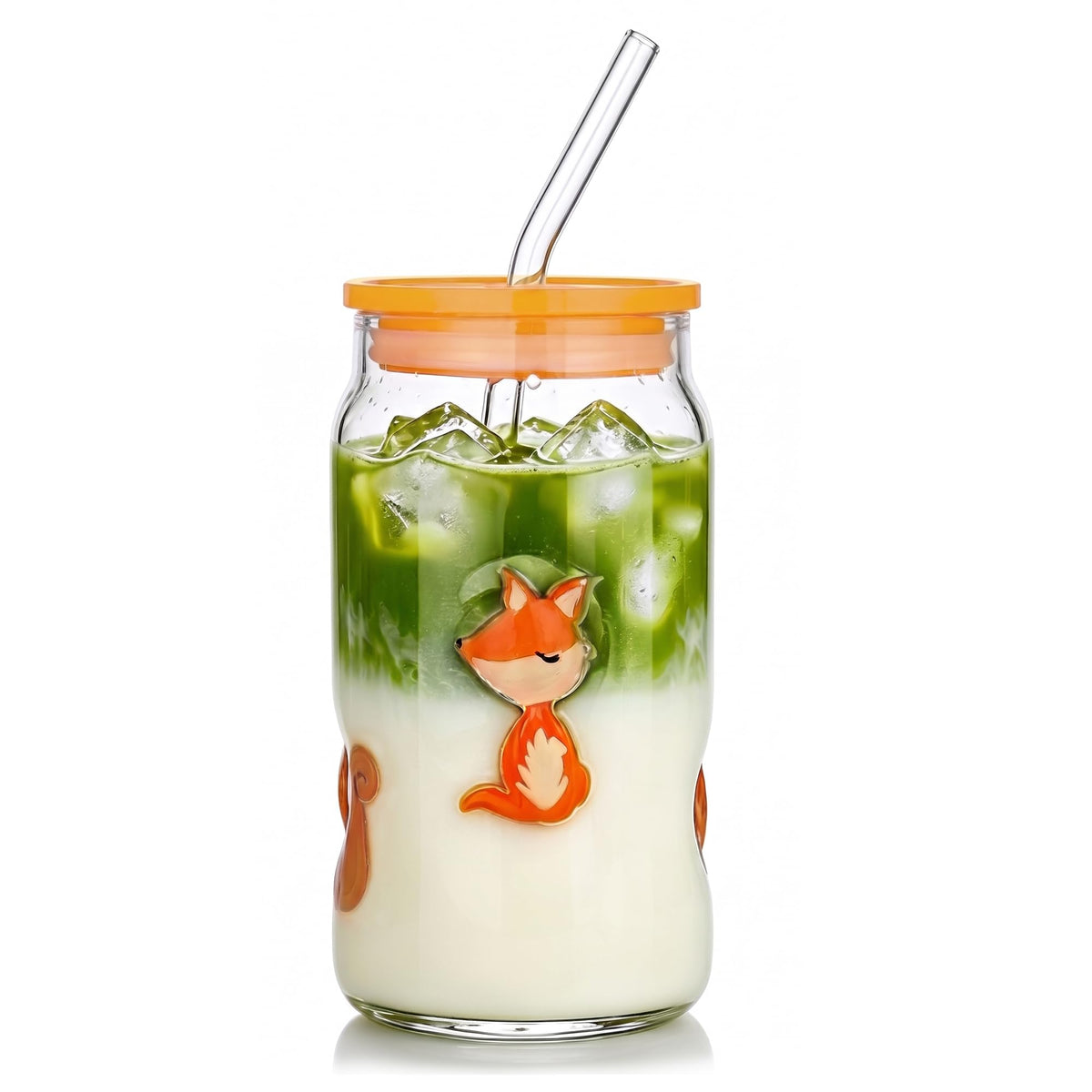 Joeyan 3D Daisy Glass Cup with Lid & Straw, 16oz Floral Iced Coffee Tumbler
