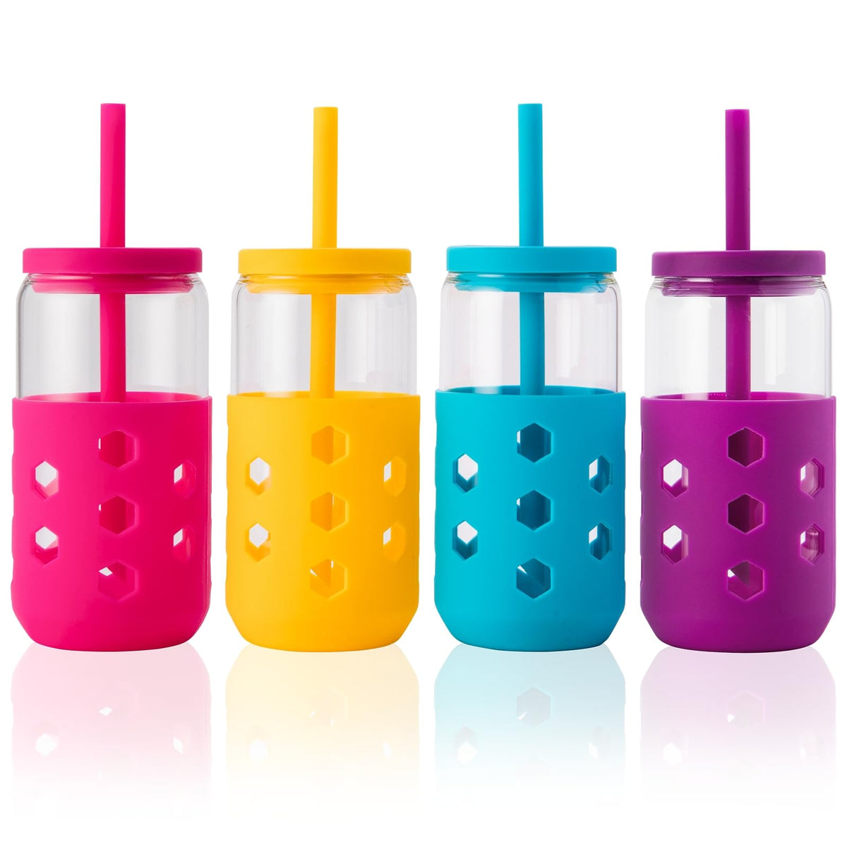 Mrsdry 16 oz Glass Cups with Lids and Straws for Gift, 4-Pack, Mint