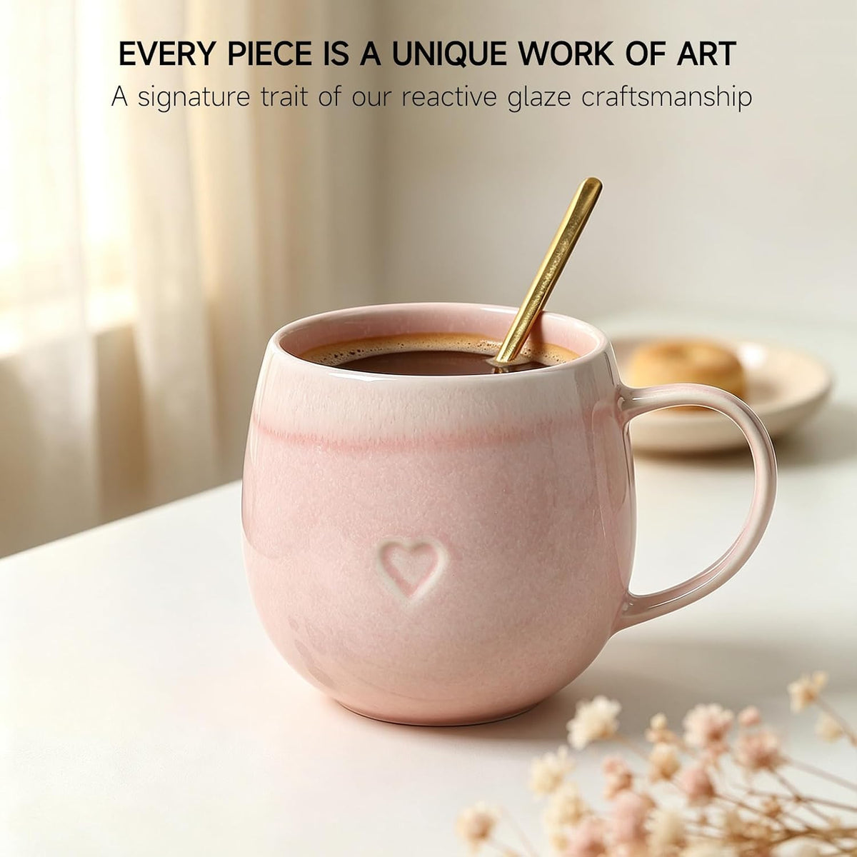 Stoneware Coffee Mugs Set of 4, 12oz Hand-Painted Coffee Cups with Handle