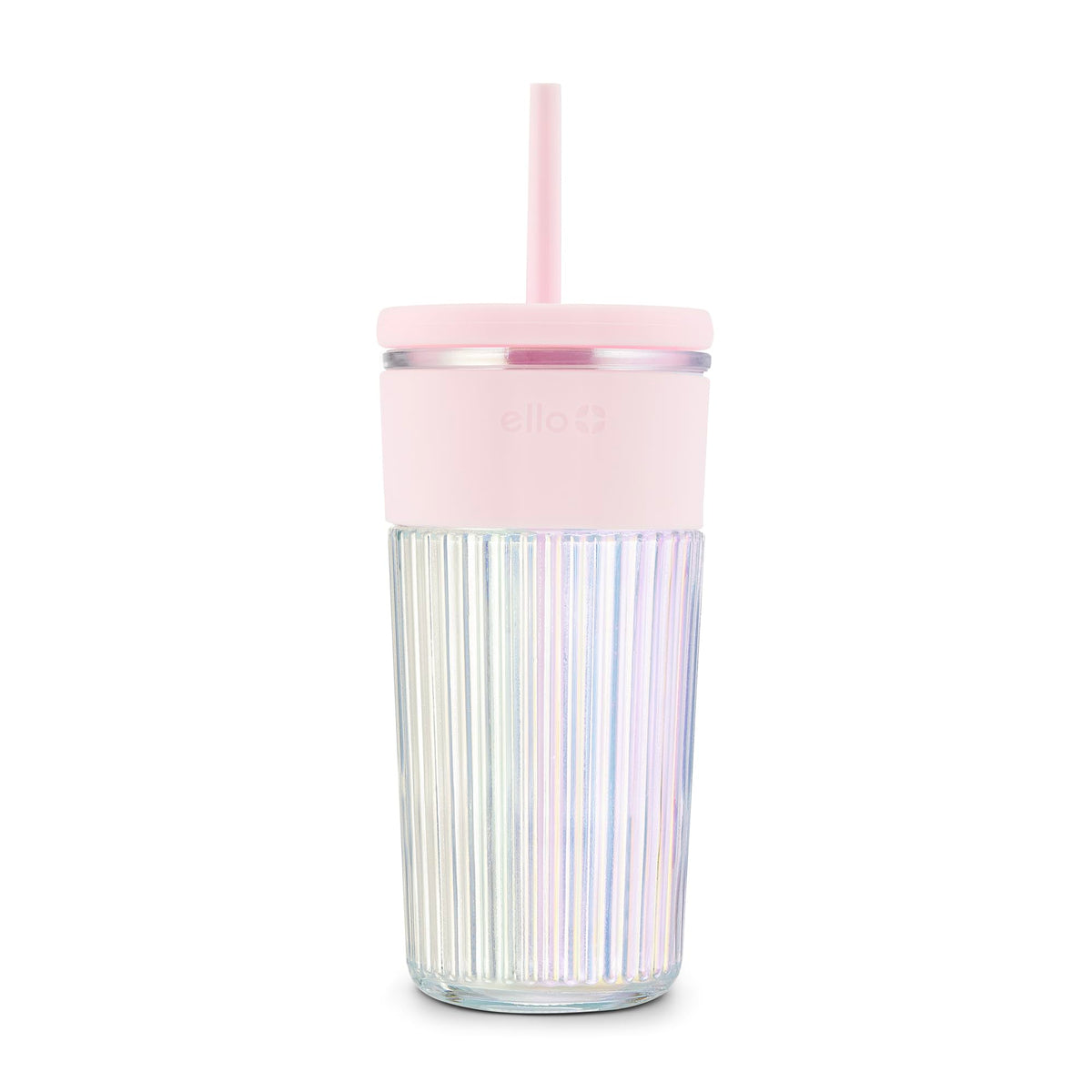 Ello Ava 18oz Glass Tumbler with Straw and Lid for Iced Coffee, Blueberry