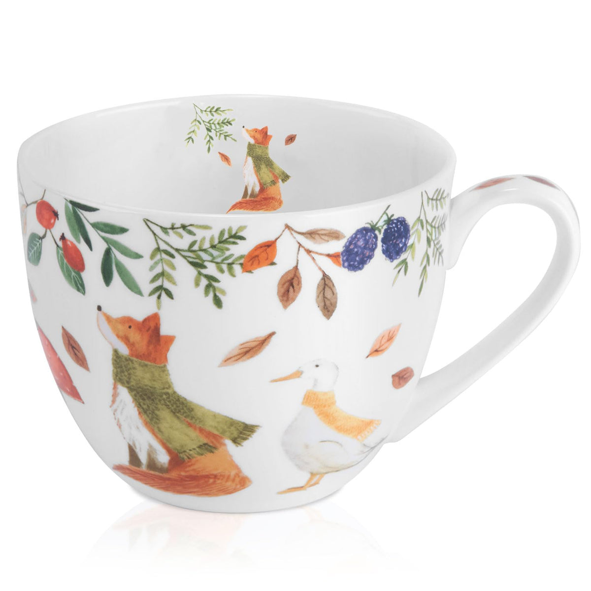 Orange Halloween Mug – 20oz Bone China Coffee Mug with Black Cat, Ghost, Pumpkin & Bat, Perfect Fall Gift for Halloween Lovers, Designed in England by Harvest Green Studio