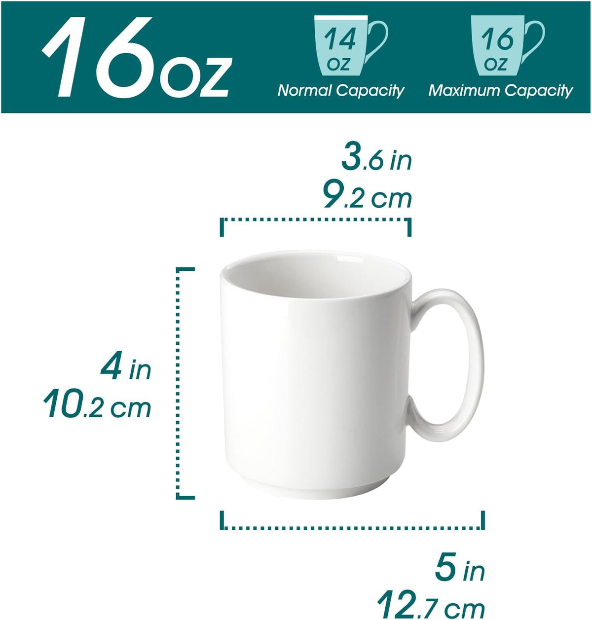 vancasso Porcelain Coffee Mugs Set of 6, 16 oz Coffee Cups for Latte, Cappuccino, Tea & Hot Cocoa, Modern Minimalist Mug Set for Home & Office, Microwave & Dishwasher Safe, White