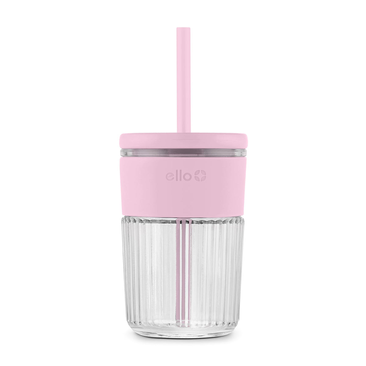 Ello Ava 18oz Glass Tumbler with Straw and Lid for Iced Coffee, Blueberry
