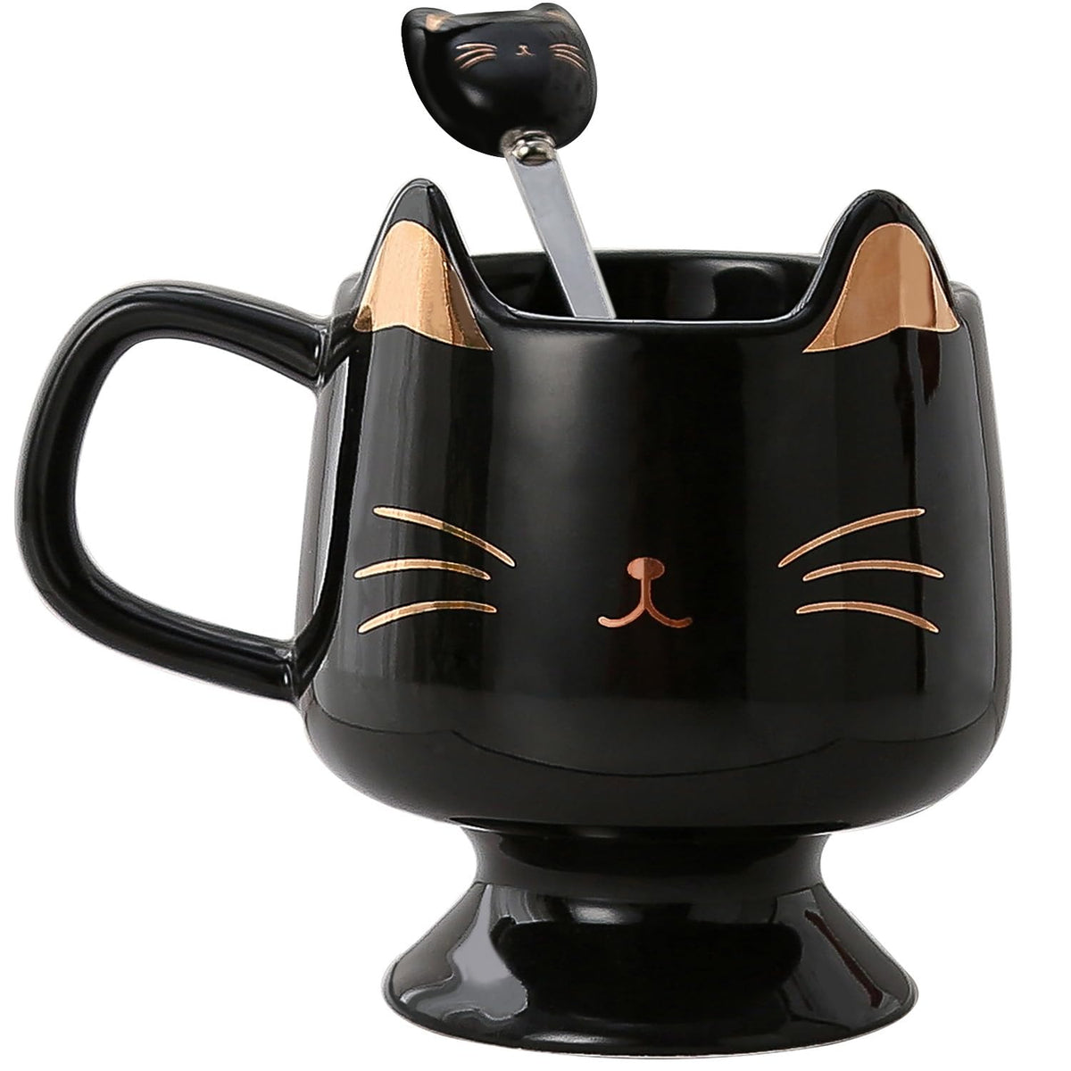 Yuwu Ceramic Coffee Mug, Cute Cat Tea Mug with Spoon, Funny Gifts for Women Girls for cat lovers (White)
