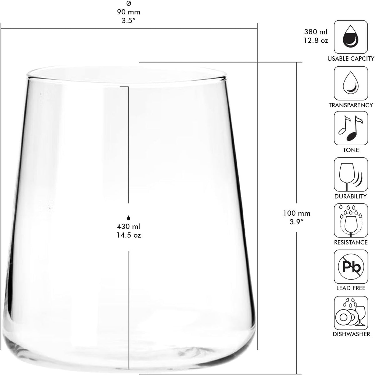 KROSNO Water Glasses Set of 6, 14.5 oz, Avant-Garde Collection