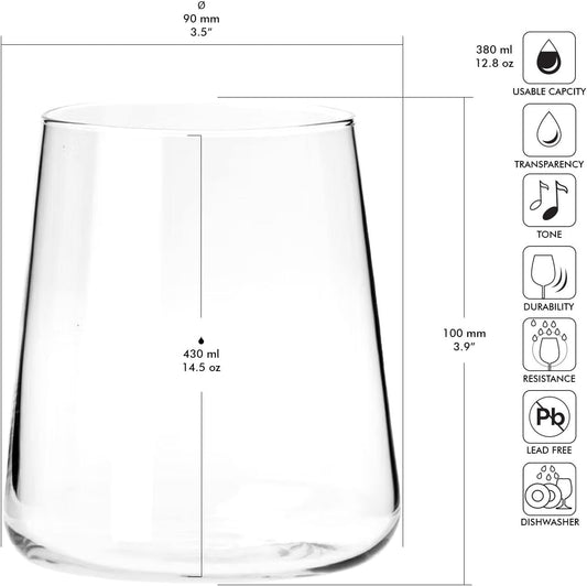 KROSNO Water Glasses Set of 6, 14.5 oz, Avant-Garde Collection