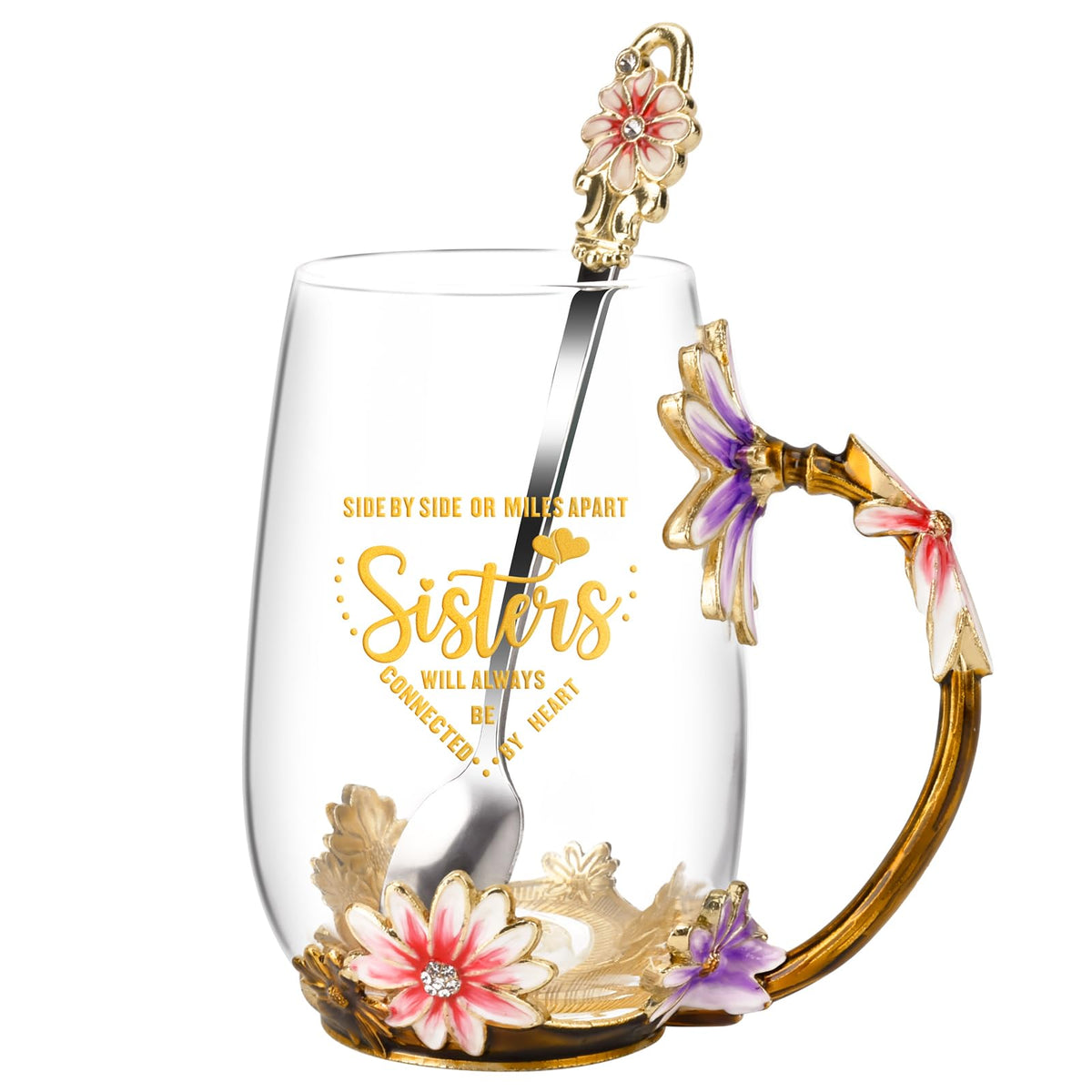 Tea Cup Glass Coffee Enamels Mug Gifts for Mom Women Christmas Birthday