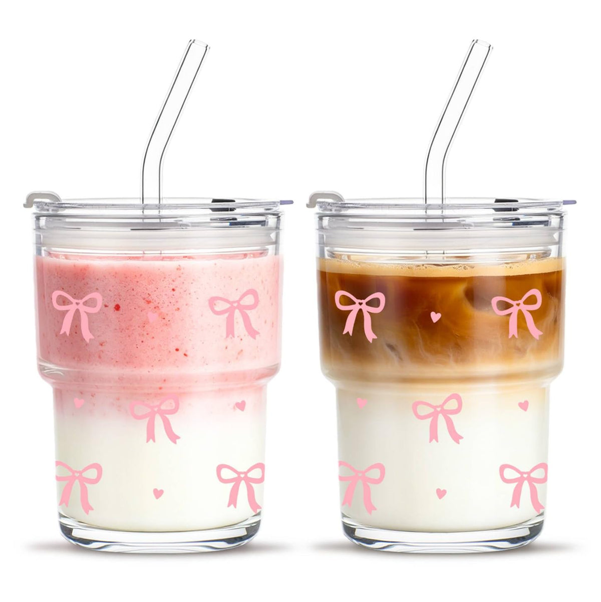 INSETLAN 20 oz Iced Coffee Cups with Lids and Straw, Set of 2 Glass Tumbler