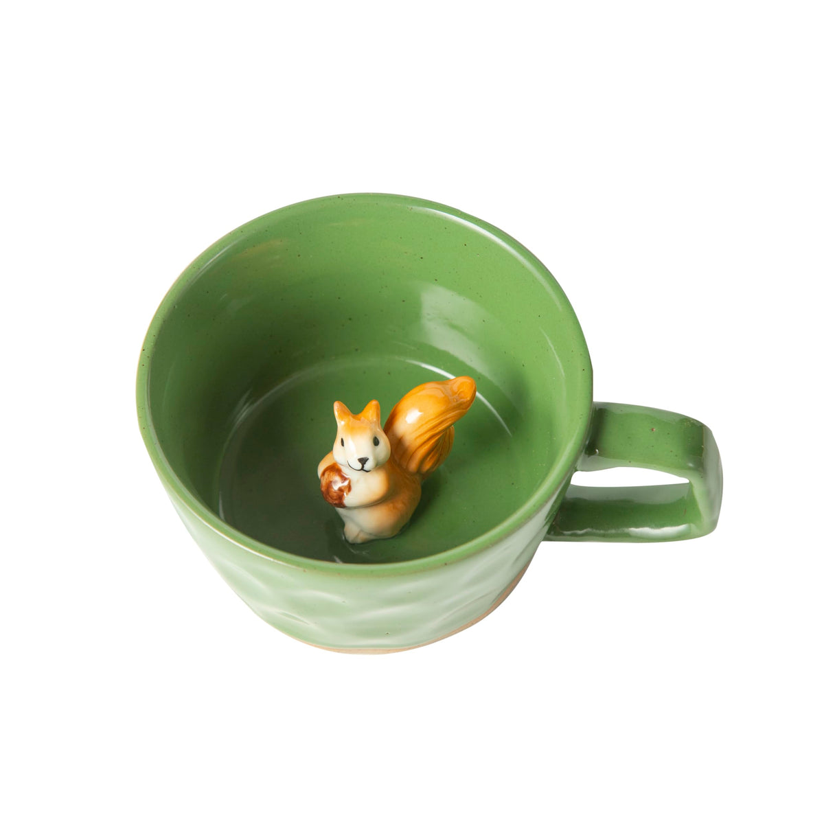 DIHOclub Farmhouse Ceramic Coffee Mug with Squirrel Figurine – Rustic Stoneware Cup, Matte Finish, Ideal for Breakfast & Home Decor (Green Squirrel)