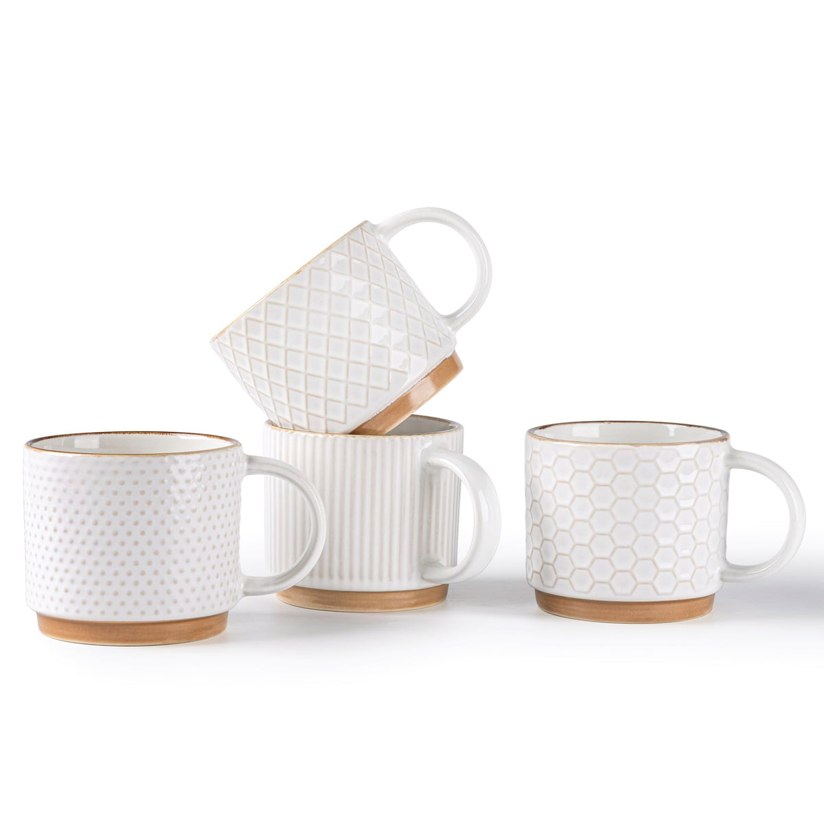 GBhome 15 OZ Stackable Coffee Mugs Set of 4, Ceramic Coffee Cups Set