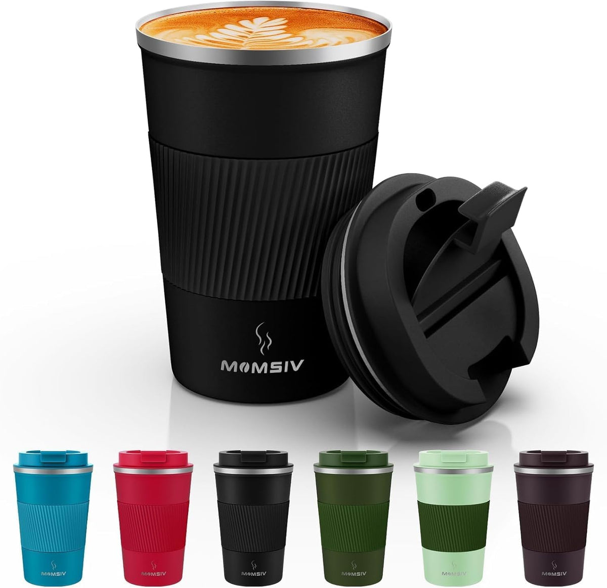 MOMSIV 12oz Travel Coffee Mug, Insulated Coffee Cup with Leakproof Lid