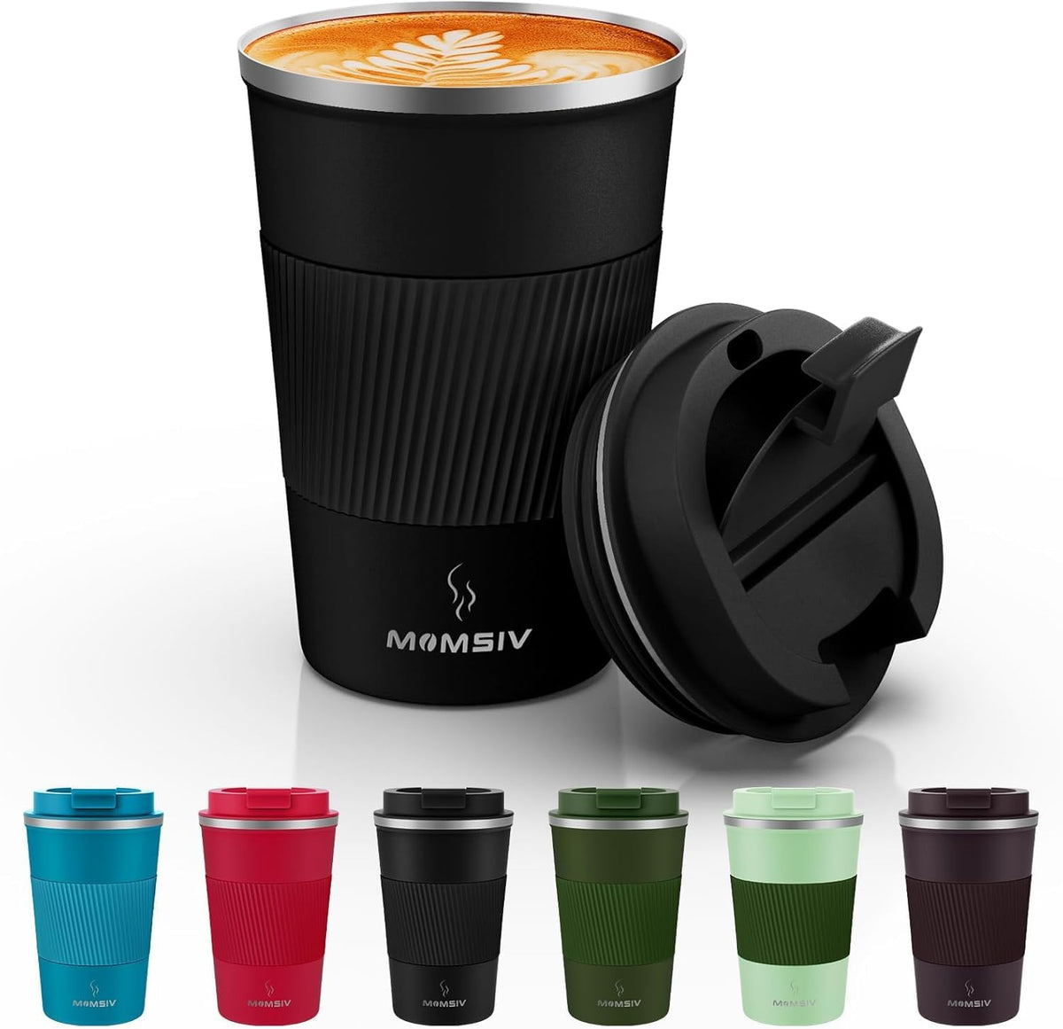 MOMSIV 12oz Travel Coffee Mug, Insulated Coffee Cup with Leakproof Lid