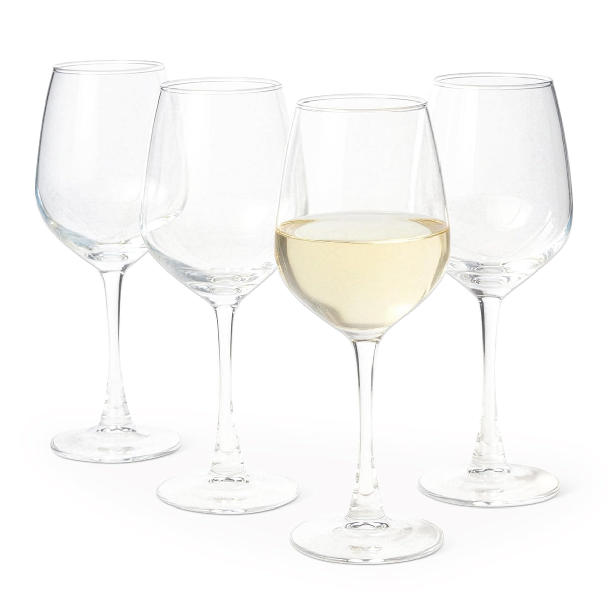 Amazon Basics Stemless White Wine Glasses Set Of 4, 14 Oz Clear Glass, Classic Design for Everyday Dining, Weddings & Parties, Dishwasher-Safe