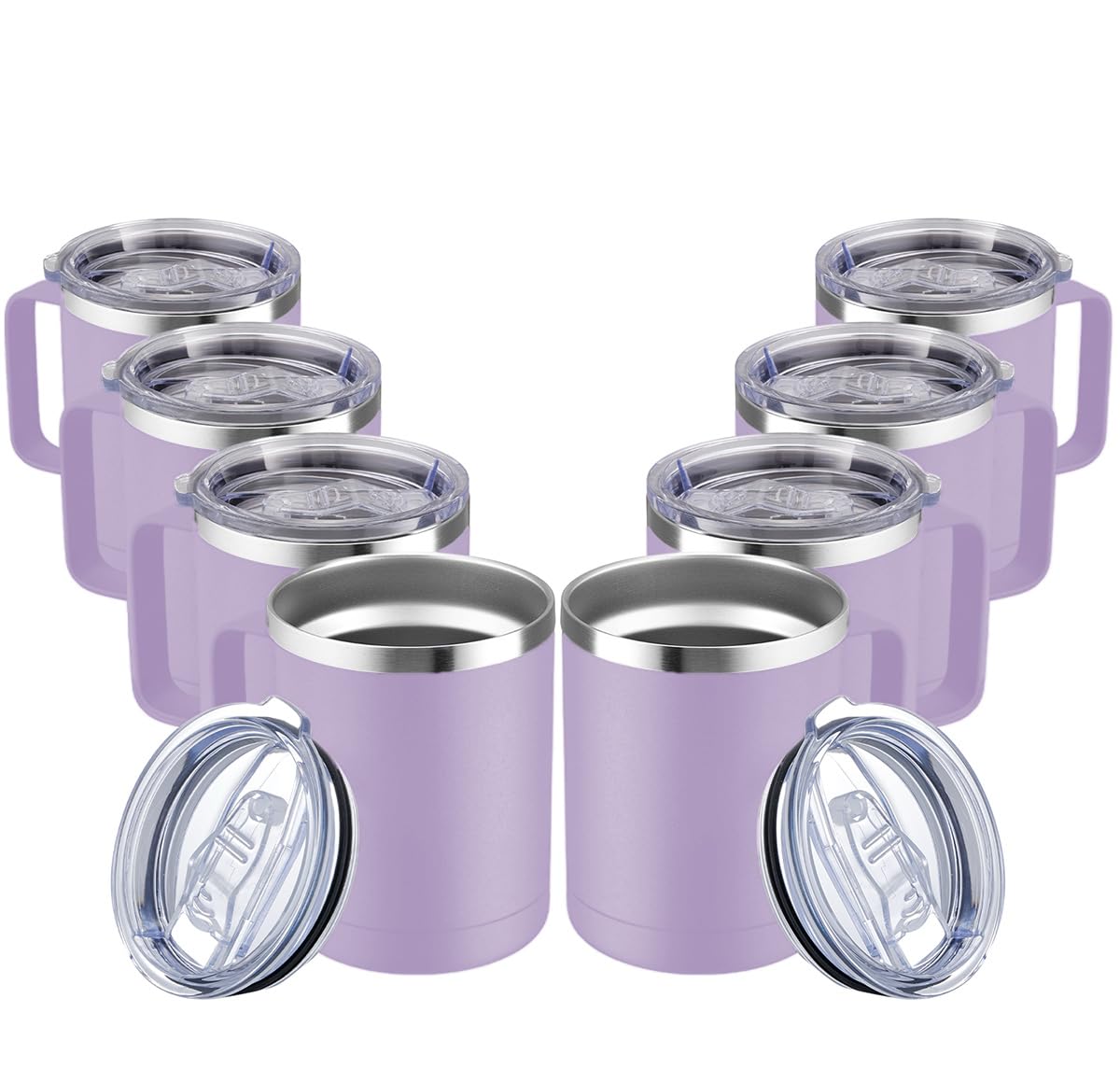 MEWAY 12oz Coffee Mug With Handle and Sliding Lid,Stainless Steel Travel Tumbler Cup with Handle,Double Wall Vacuum Insulated Camping Cup for Hot & Cold Drinks Tea (Lilac,Set of 1)