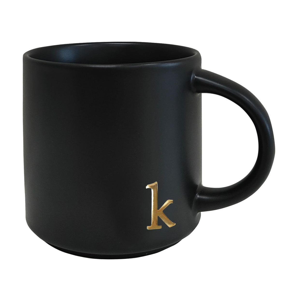 COLLECTIVE HOME Black Ceramic Coffee Mug, 15 oz Golden Monogram Tea Cup (k)