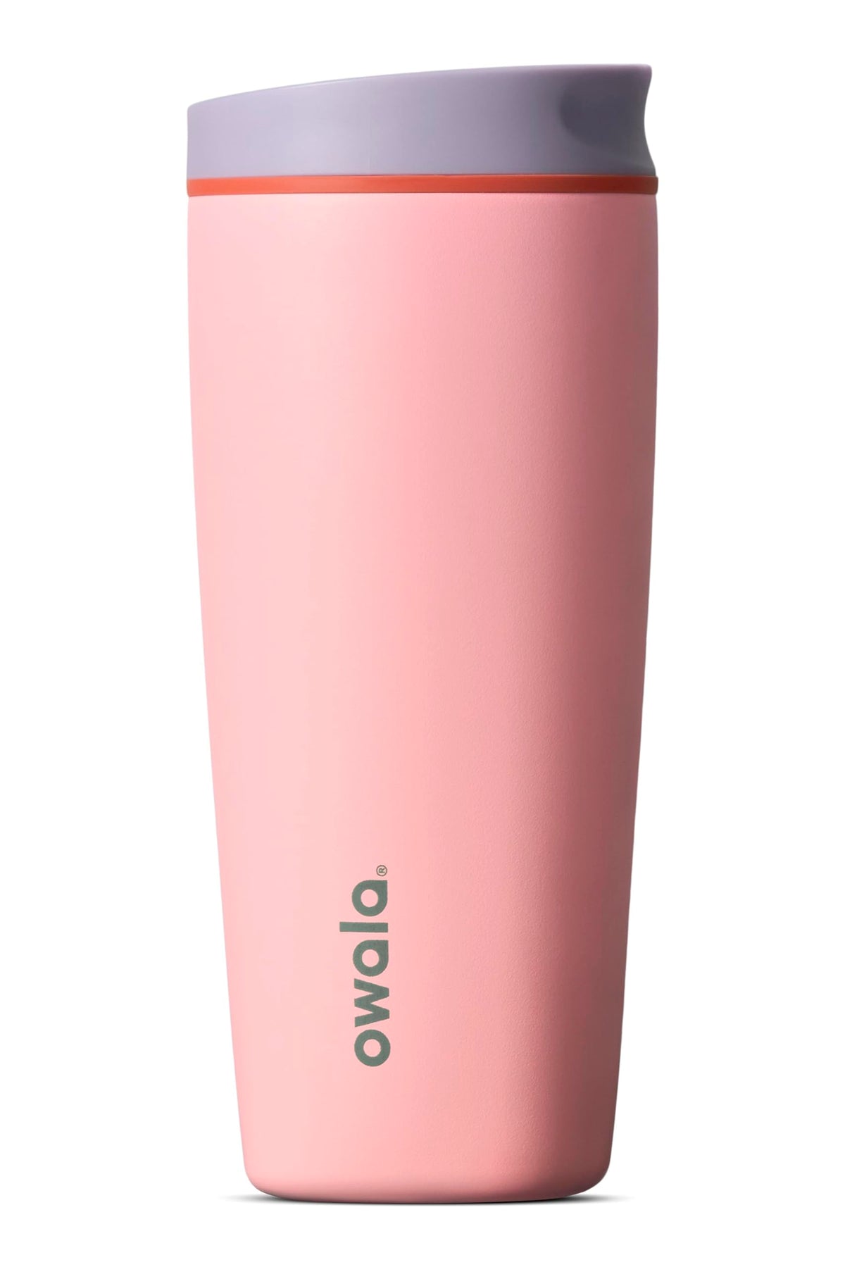 Owala SmoothSip Slider Insulated Stainless Steel Coffee Tumbler, Reusable Iced Coffee Cup, Hot Coffee Travel Mug, BPA Free 12 oz, Pink/Tan (Daybreak)