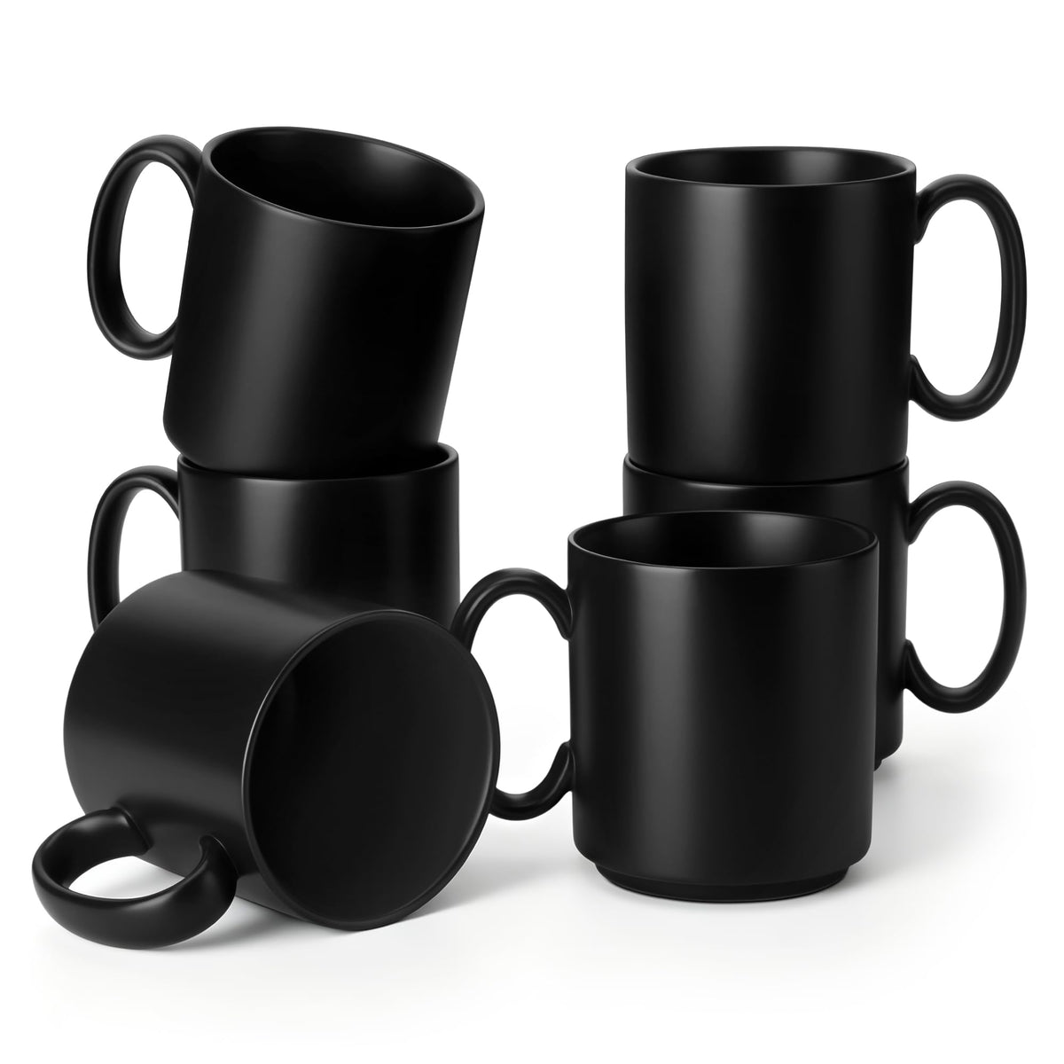 vancasso Porcelain Coffee Mugs Set of 6, 16 oz Coffee Cups for Latte, Cappuccino, Tea & Hot Cocoa, Modern Minimalist Mug Set for Home & Office, Microwave & Dishwasher Safe, White