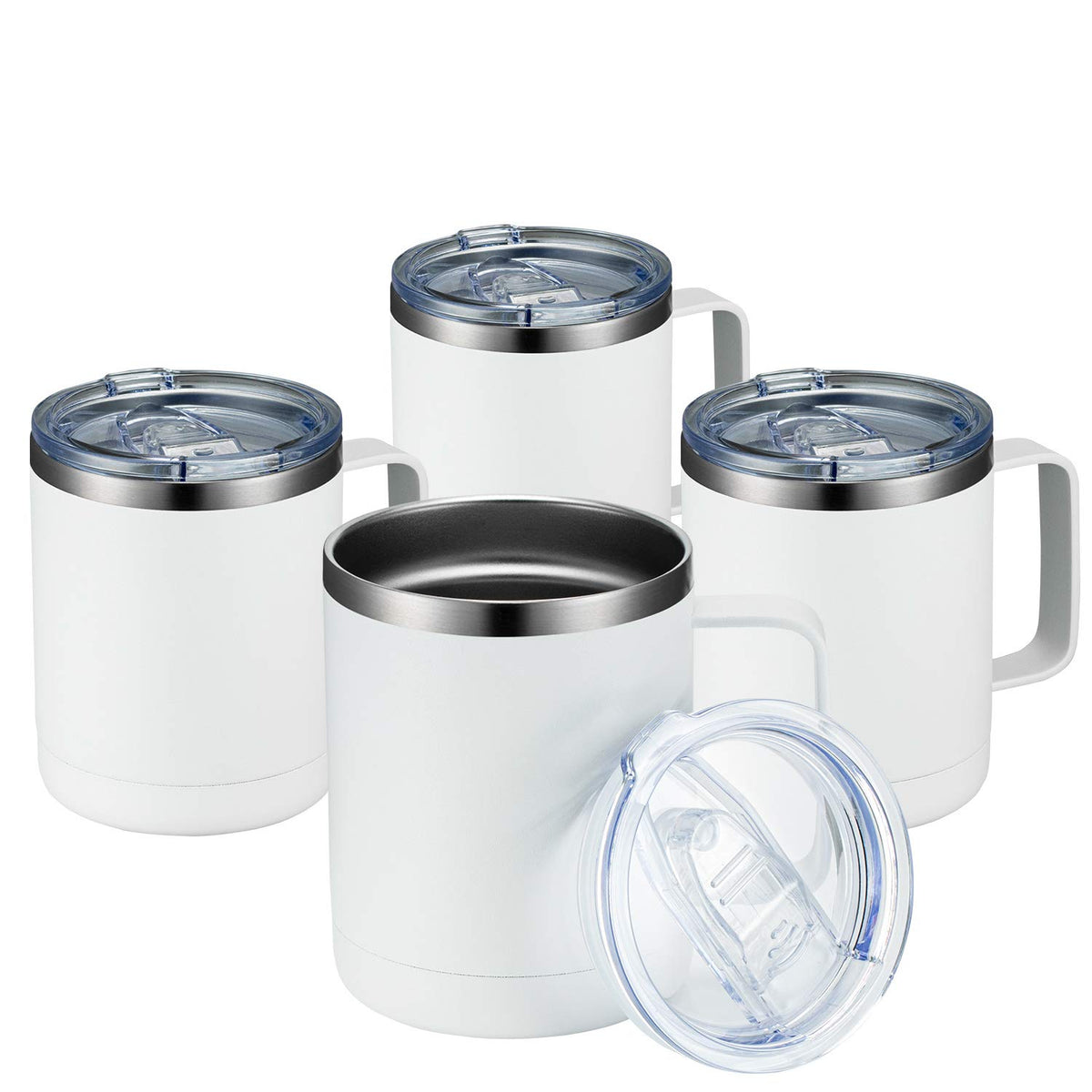MEWAY 12oz Coffee Mug With Handle and Sliding Lid,Stainless Steel Travel Tumbler Cup with Handle,Double Wall Vacuum Insulated Camping Cup for Hot & Cold Drinks Tea (Lilac,Set of 1)