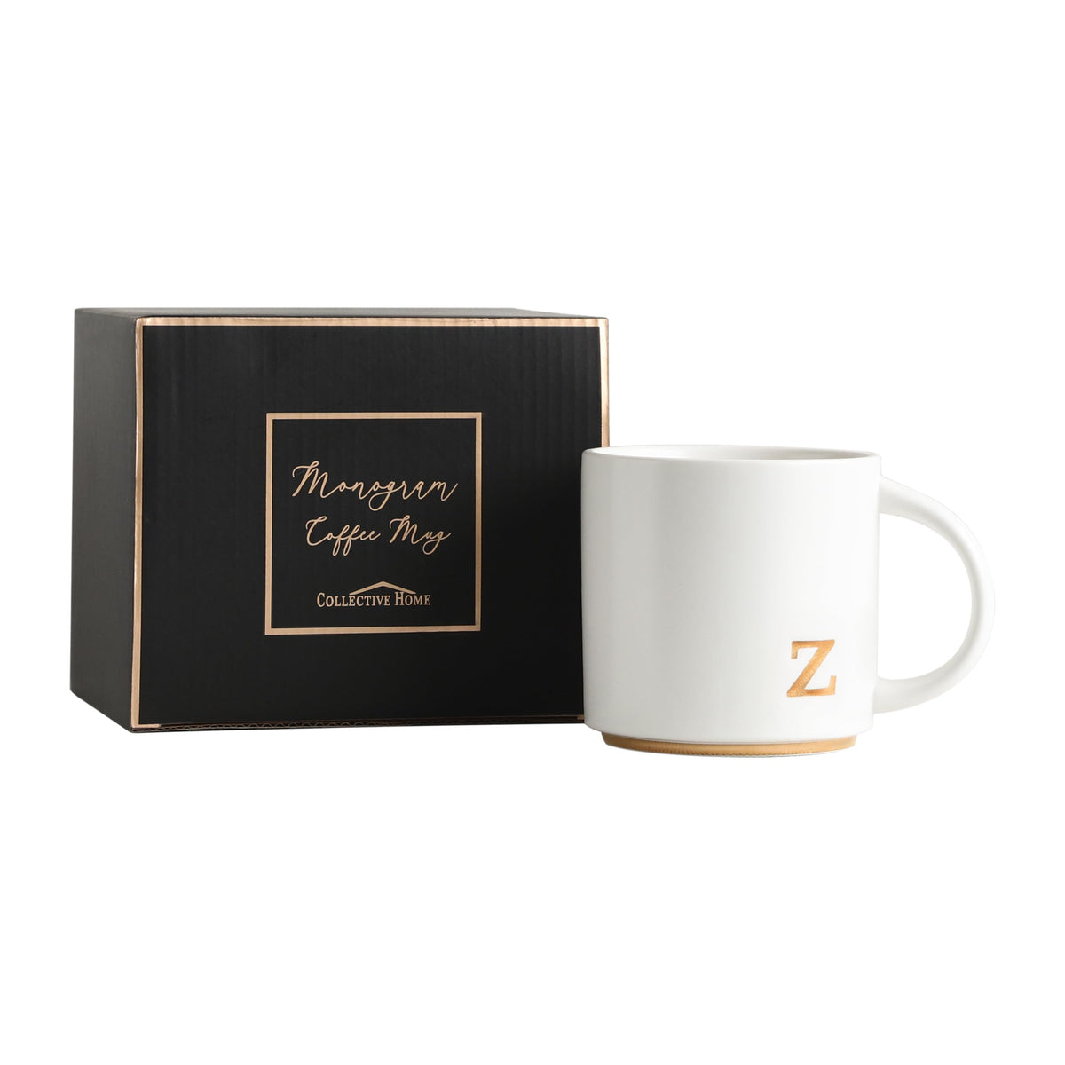 COLLECTIVE HOME Ceramic Coffee Mug, 15 oz Monogram Cup with Gift Box(K)