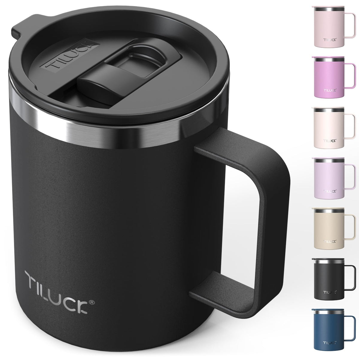 TILUCK 12 oz Insulated Coffee Mug with Lid and Handle