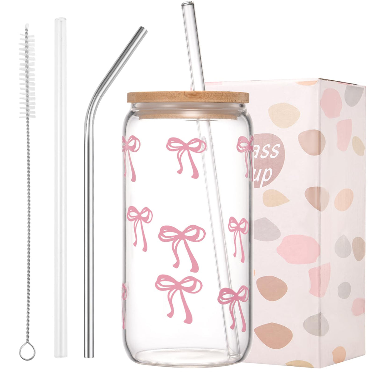 ANABIUP Cute Glass Cups with Lids and Straws, Daisy Flower Iced Coffee Smoothie Matcha Cup Tumbler Birthday Gifts for Women Sister Friend Her Preppy Teenage Girls Teen Girl Gifts Trendy Stuff Things