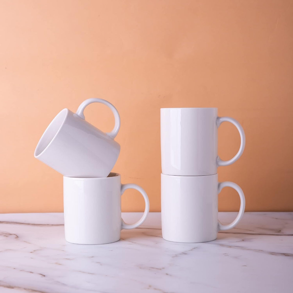 GBhome White Coffee Mugs Set of 12, 12 oz Ceramic Coffee Cups